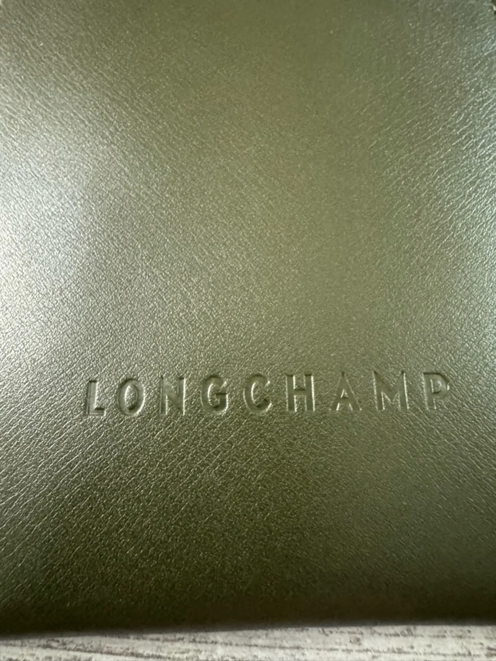 New Unused Longchamp Deep Green Leather Sunglasses/Phone Pouch & Cleaning Cloth
